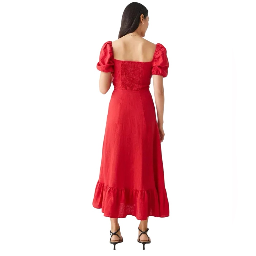 & Other Stories NWT linen puff sleeve midi summer dress in red in Sz 32 (XS) - Picture 4 of 11